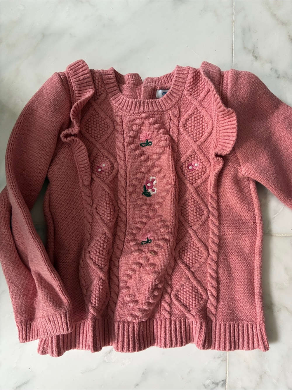 Mayoral Pink Cable Knit Sweater with Floral Embroidery